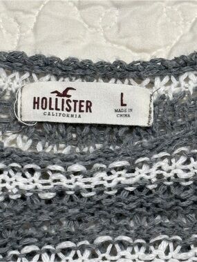 Hollister Gray and White Striped Open-weave Sweater cropped long sleeve size L